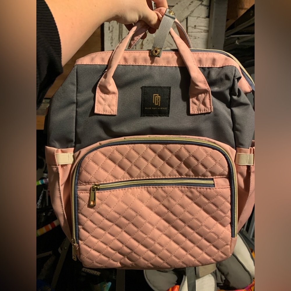 Blue Ray Avenue Pink & Gray Quilted Diaper Backpack Bag